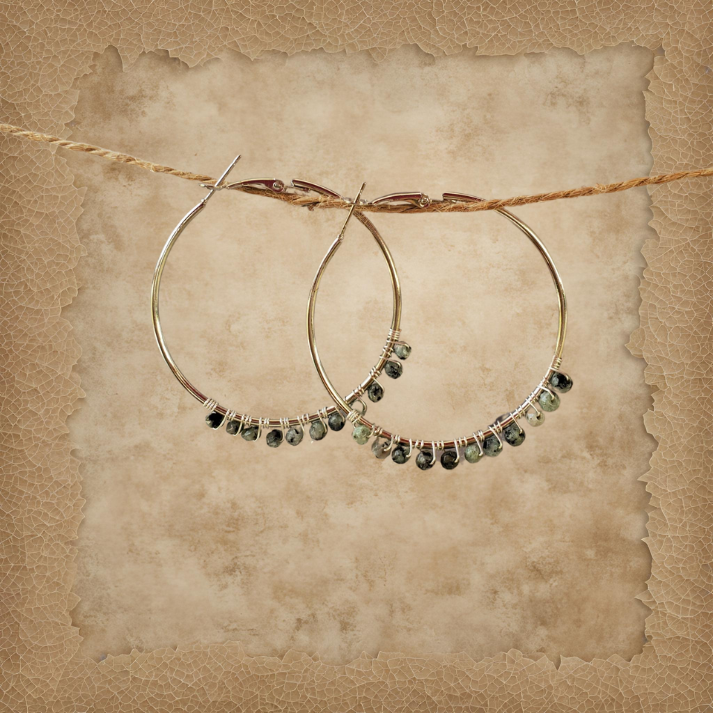 Silver Hoops with Shimmering Bead Details