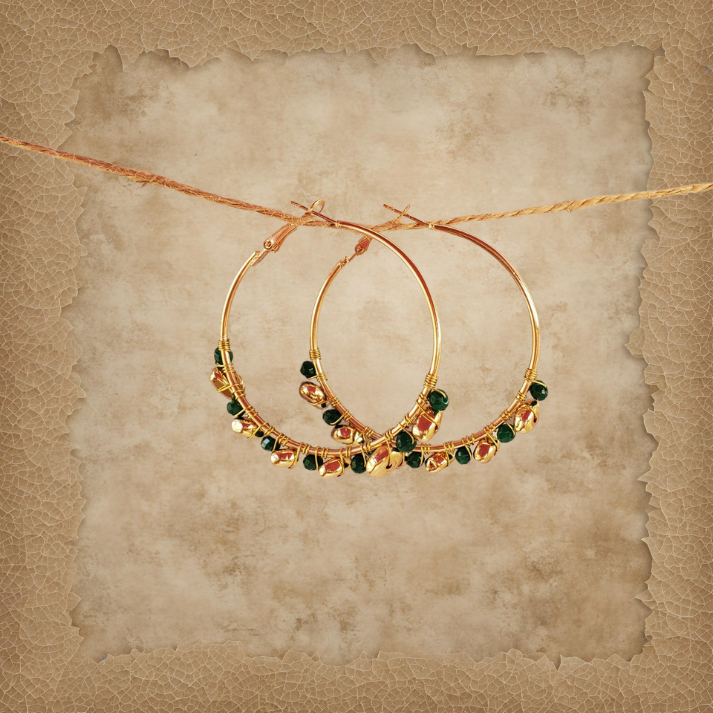 Golden Hoops with Turquoise and Gold Stones